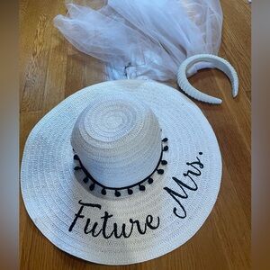 Bridal hat bundle! White future Mrs. Hat + beaded head band bridal veil